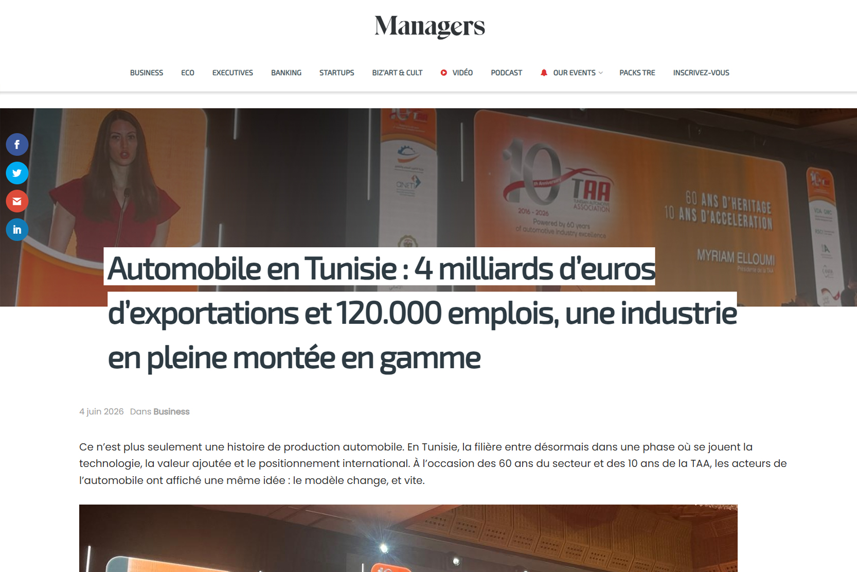 Automobile en Tunisie : 4 milliards d’euros d’exportations et 120.000 emplois, une industrie en pleine montée en gamme